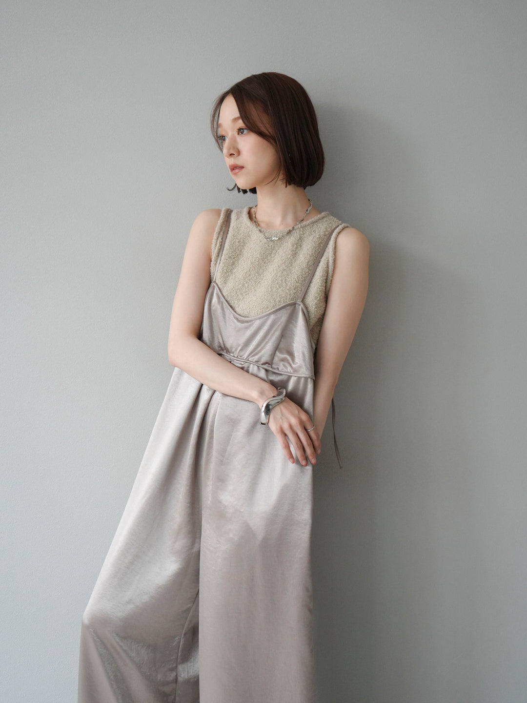 [予約]ブークレニットタンクトップ/ベージュ