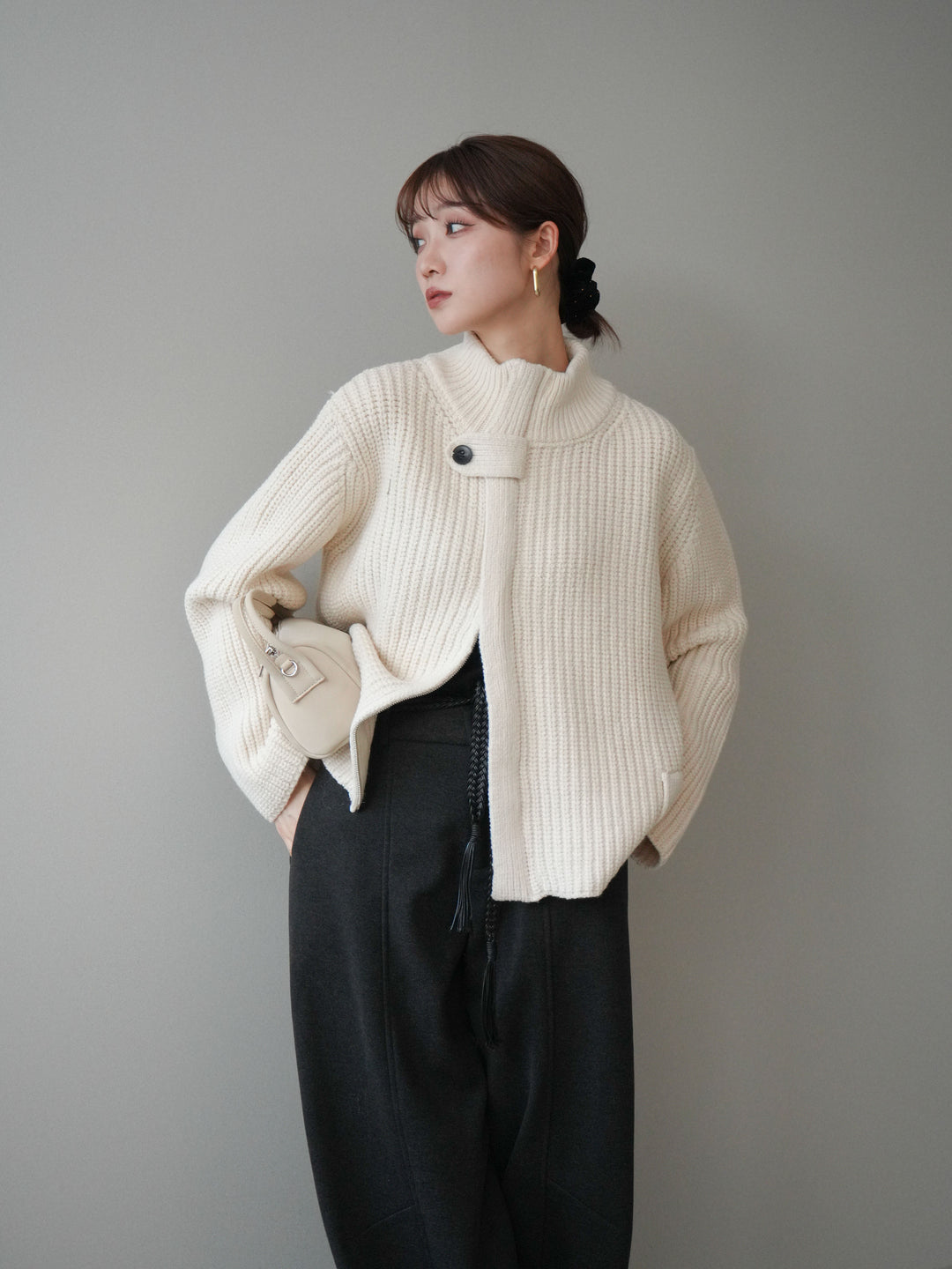 [SET]畦編みボトルネックZIPニットカーディガン+畦編みボトルネックZIPニットカーディガン(2set)