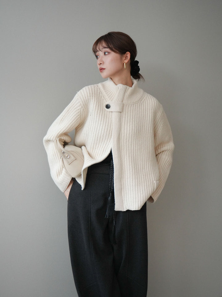 [SET]畦編みボトルネックZIPニットカーディガン+畦編みボトルネックZIPニットカーディガン(2set)