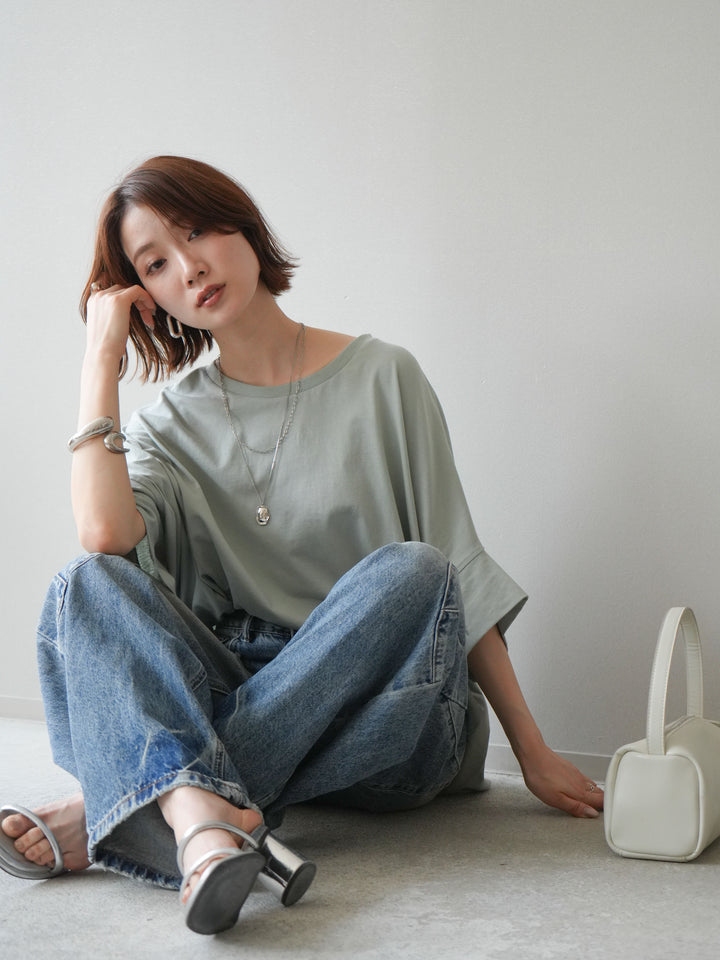 [SET]ドルマンワイドフレアトップス+ダメージカーブワイドデニムパンツ(2set)