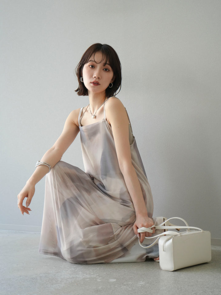 [SET]水彩アートシアーキャミワンピース+水彩アートイージーパンツ(2set)