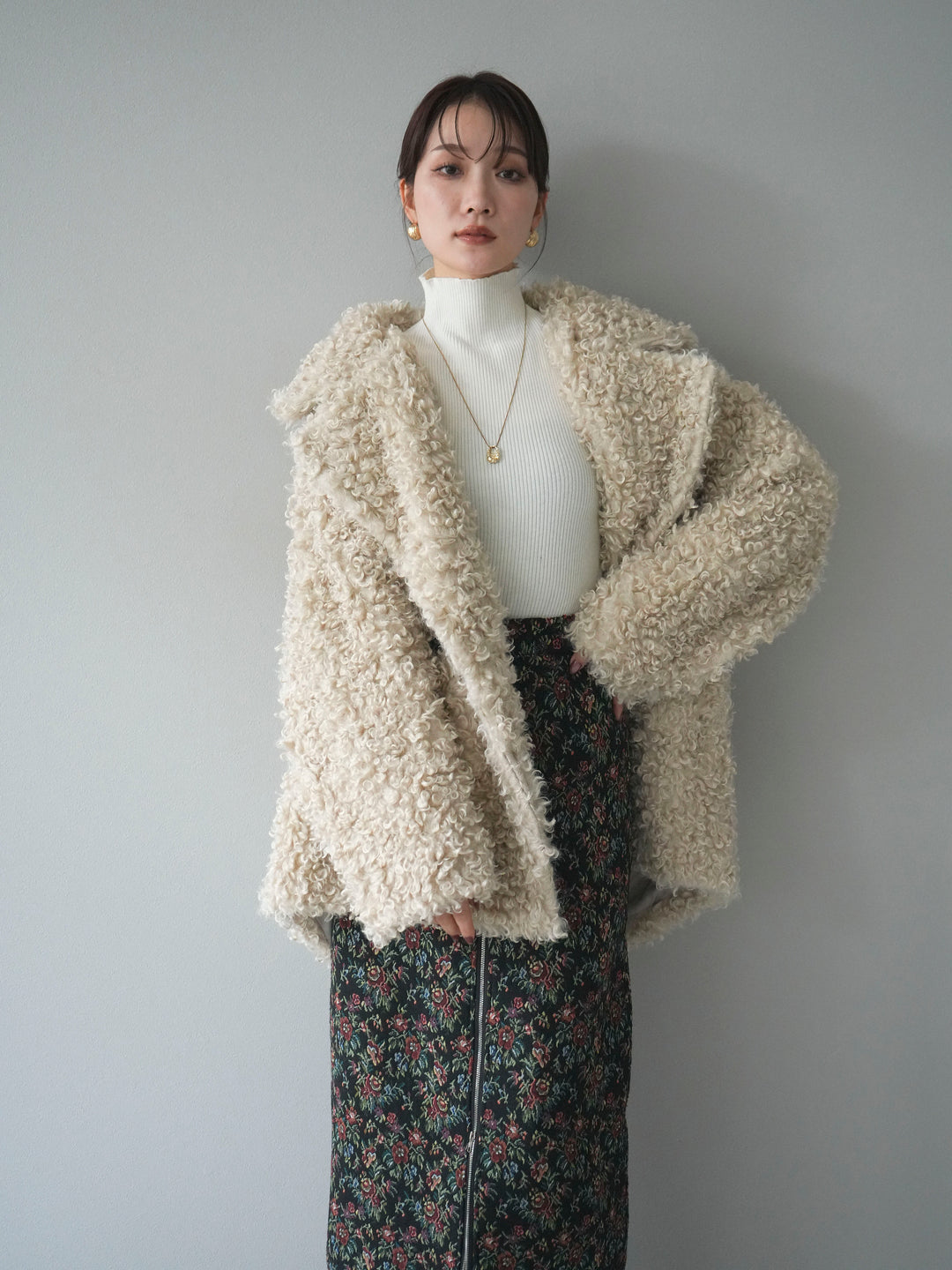 [予約]プードルファーダブルミドルコート/ivory