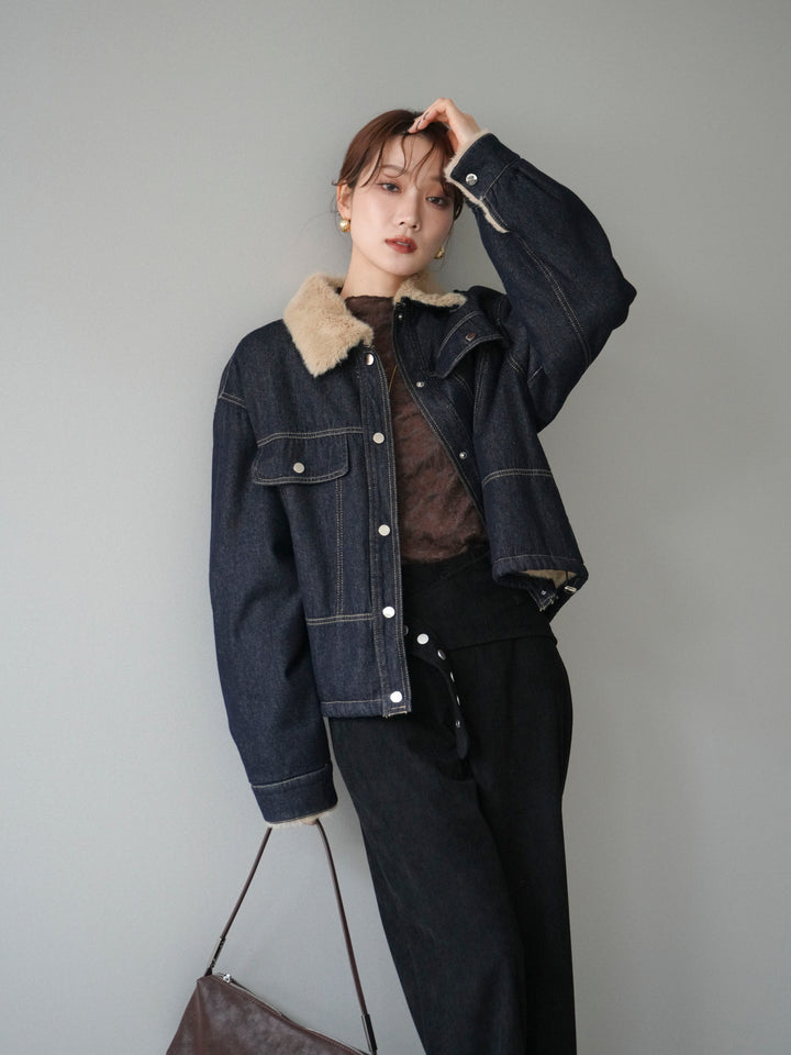 [予約]デニム×ファーステンカラーショートジャケット/indigo
