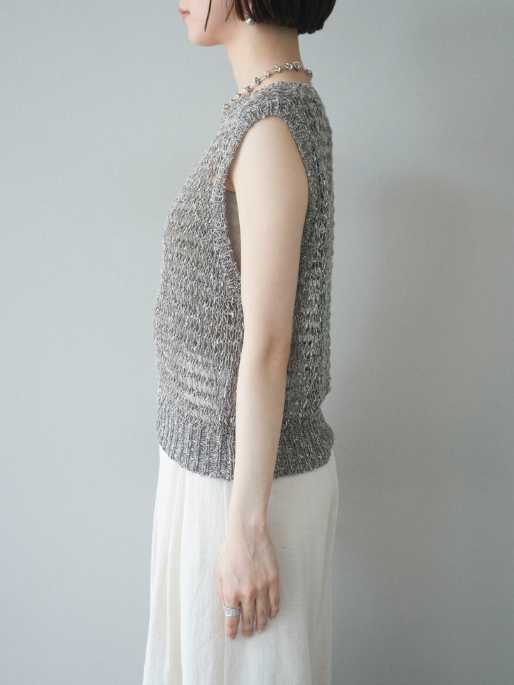 [預購] 混紗鏤空針織背心/棕色