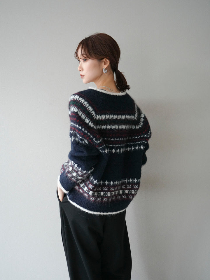 [SET]求心柄ウッドボタンニットカーディガン+求心柄ウッドボタンニットカーディガン(2set)