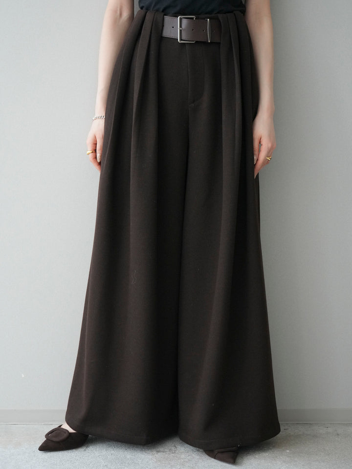 [予約]ベルトデザインループウールワイドパンツ(ベルト付)/brown