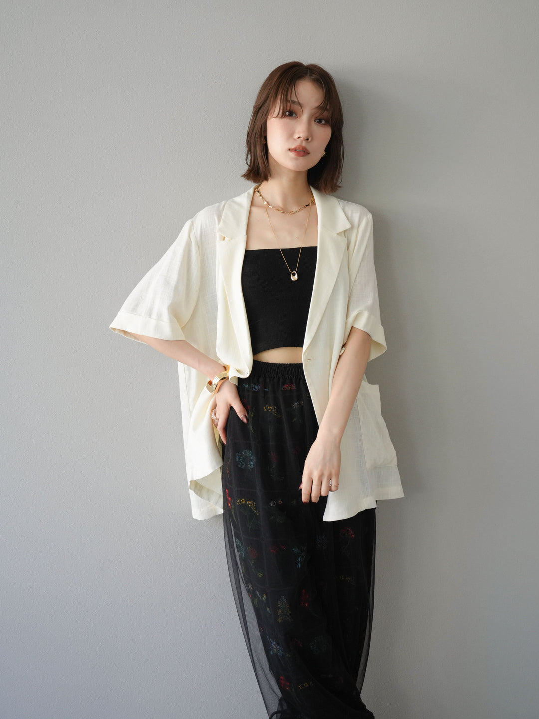 [予約]ライトリネンハーフスリーブジャケット/オフ