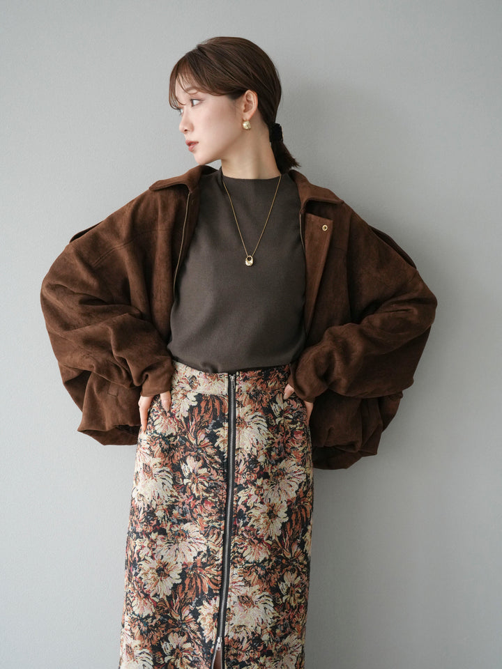 [套裝] 麂皮外套 + 小領法式針織上衣 + 哥布蘭前拉鍊緊身裙（3 套）