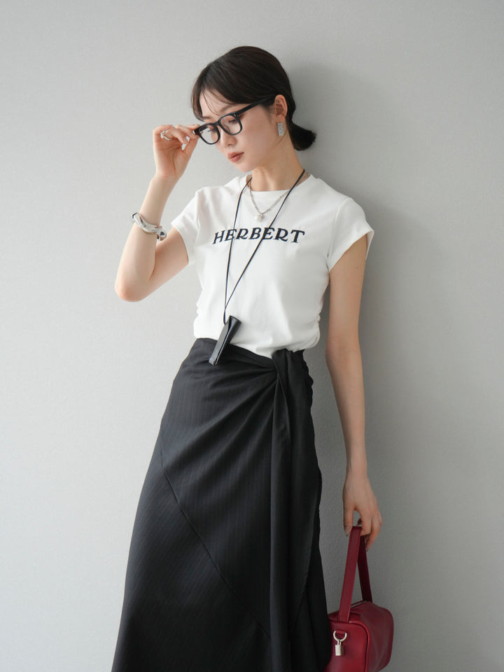 [SET]刺繍ロゴTシャツ＆レザーポーチネックレスSET +サイド巻きツイルスカート(2set)