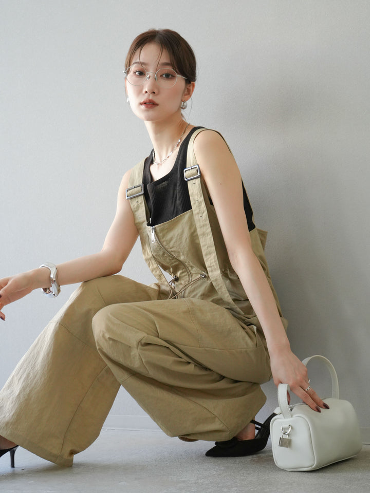 [予約]ナイロンタックデザインサロペット/ベージュ