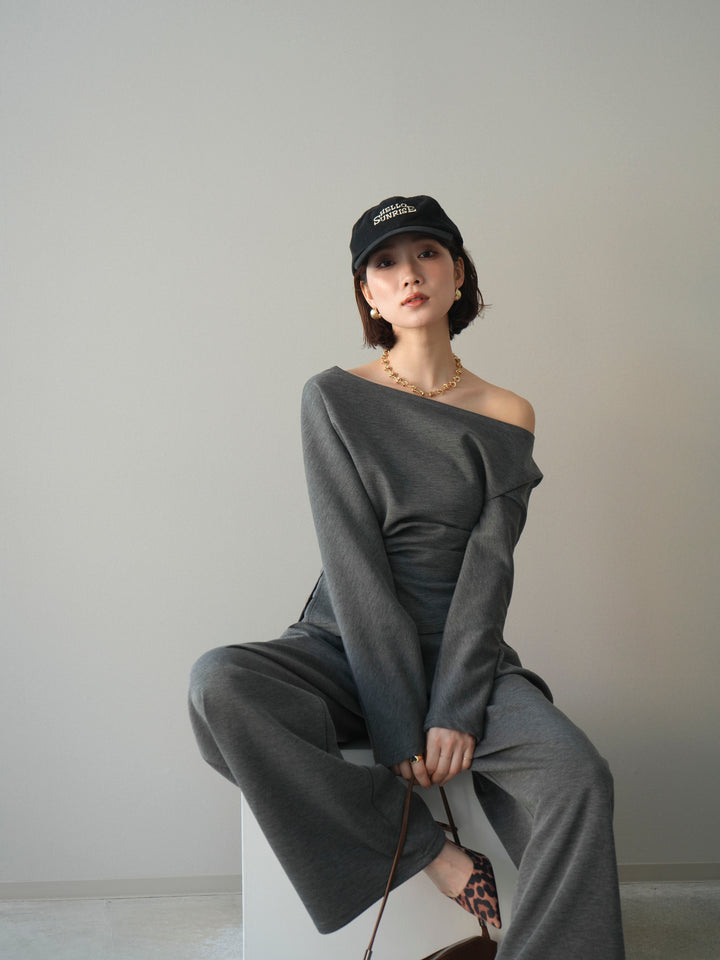 [SET]ライトポンチワンショルタックトップス＆パンツSETUP