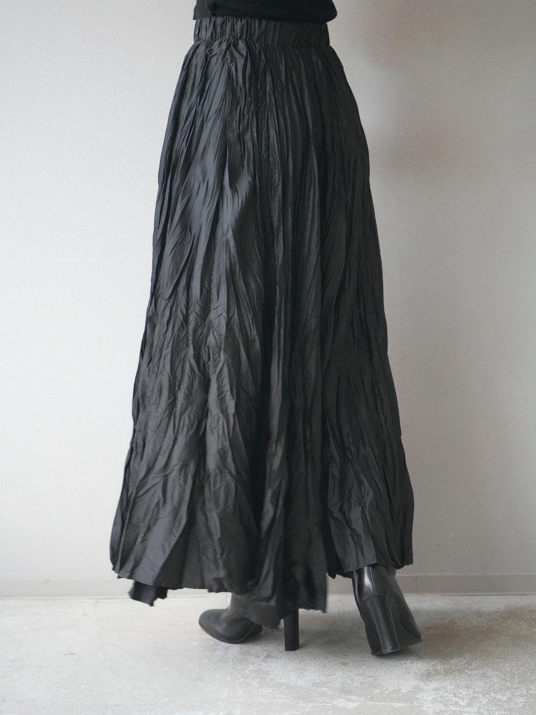 [予約]ワッシャープリーツロングスカート/black