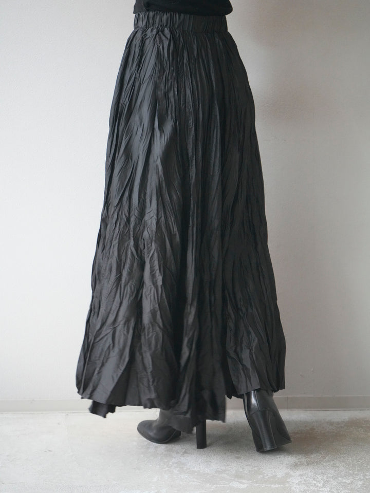 [予約]ワッシャープリーツロングスカート/black