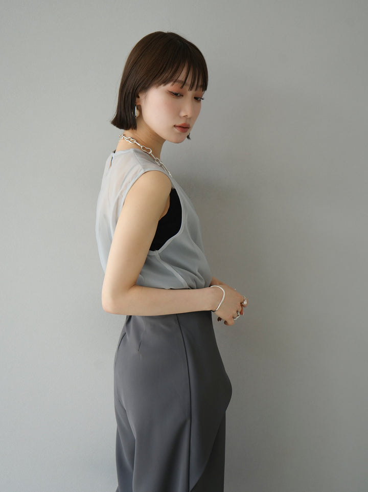 [SET] Organza sleeveless top + wrap wide pants (2set)