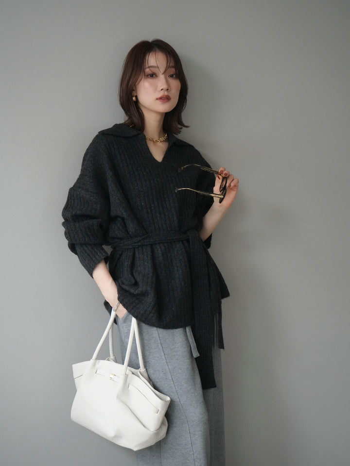 [予約]ワイドリブポロニットプルオーバー/darkgray