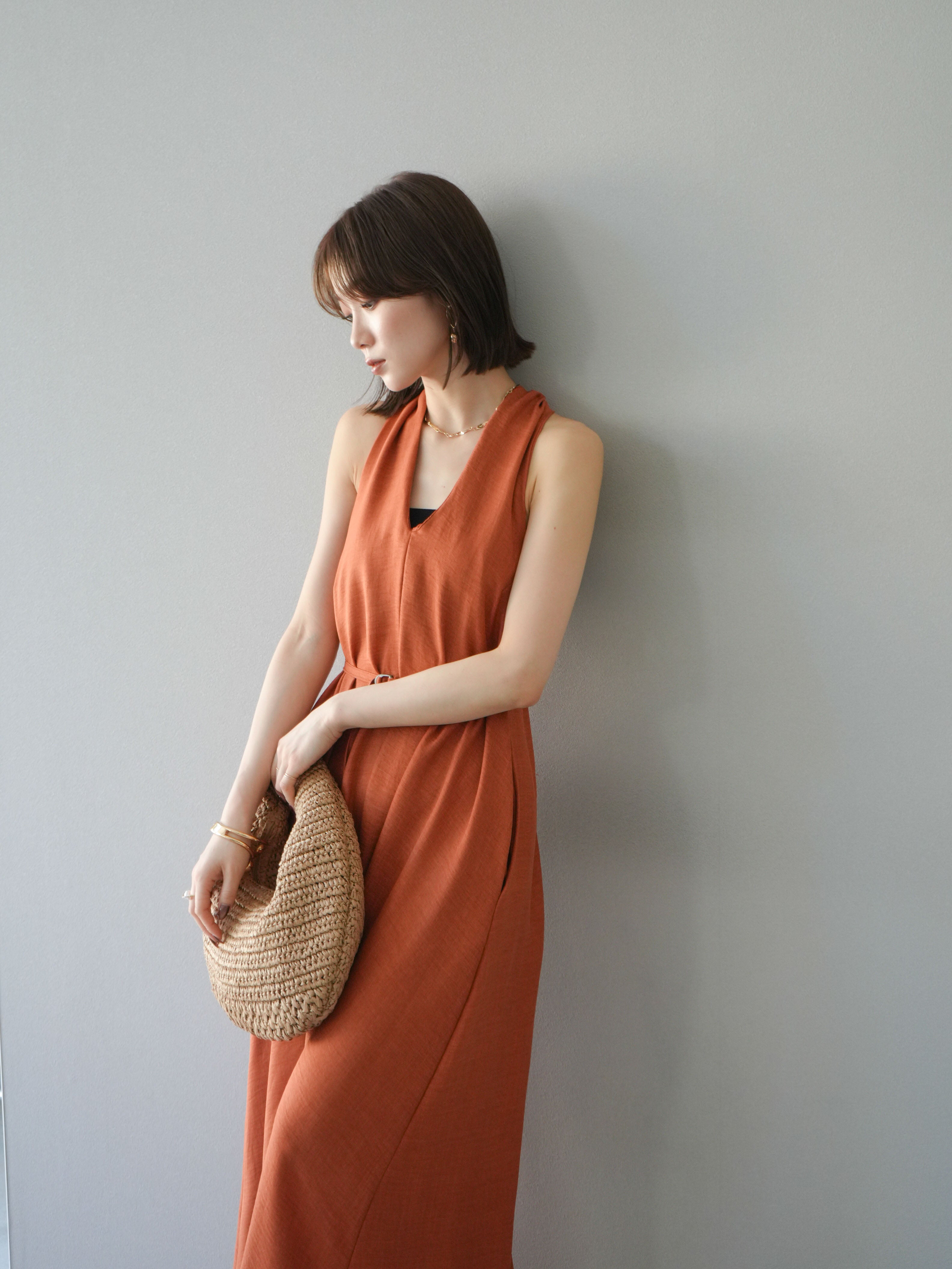 予約]ループデザインムラ染めワンピース/オレンジ – Lumier