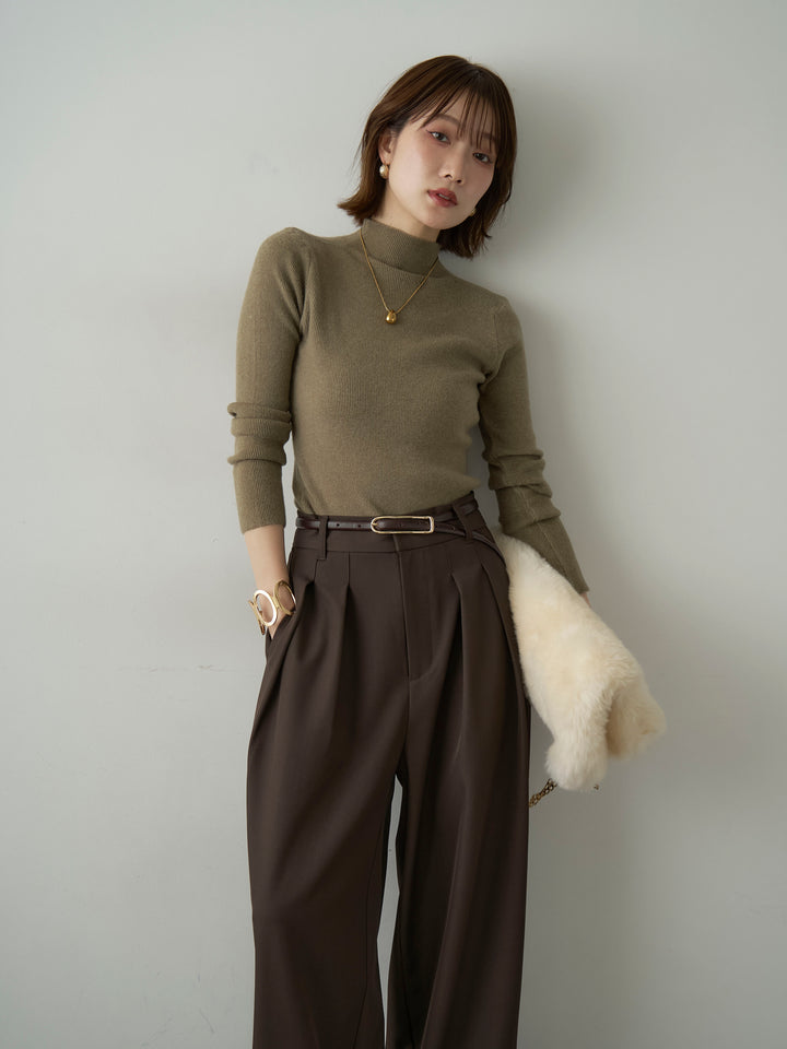 [予約]リブモックネックニットトップス/khaki