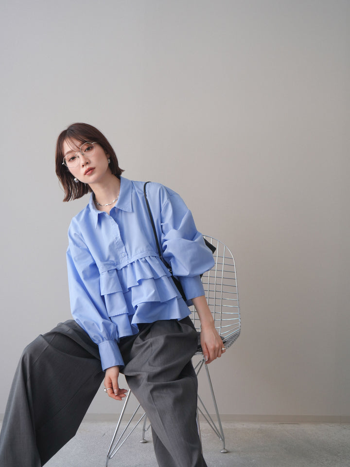 [SET]ブロードティアードショートシャツ+TRツイルデザインタックワイドパンツ(2set)