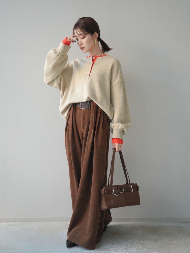 [予約]ベルトデザインループコールテンワイドパンツ(ベルト付き)/camel