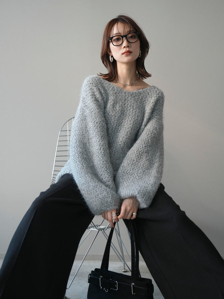 [予約]ウールタッチラメミックスヤーンVネックニットプルオーバー/lightgray