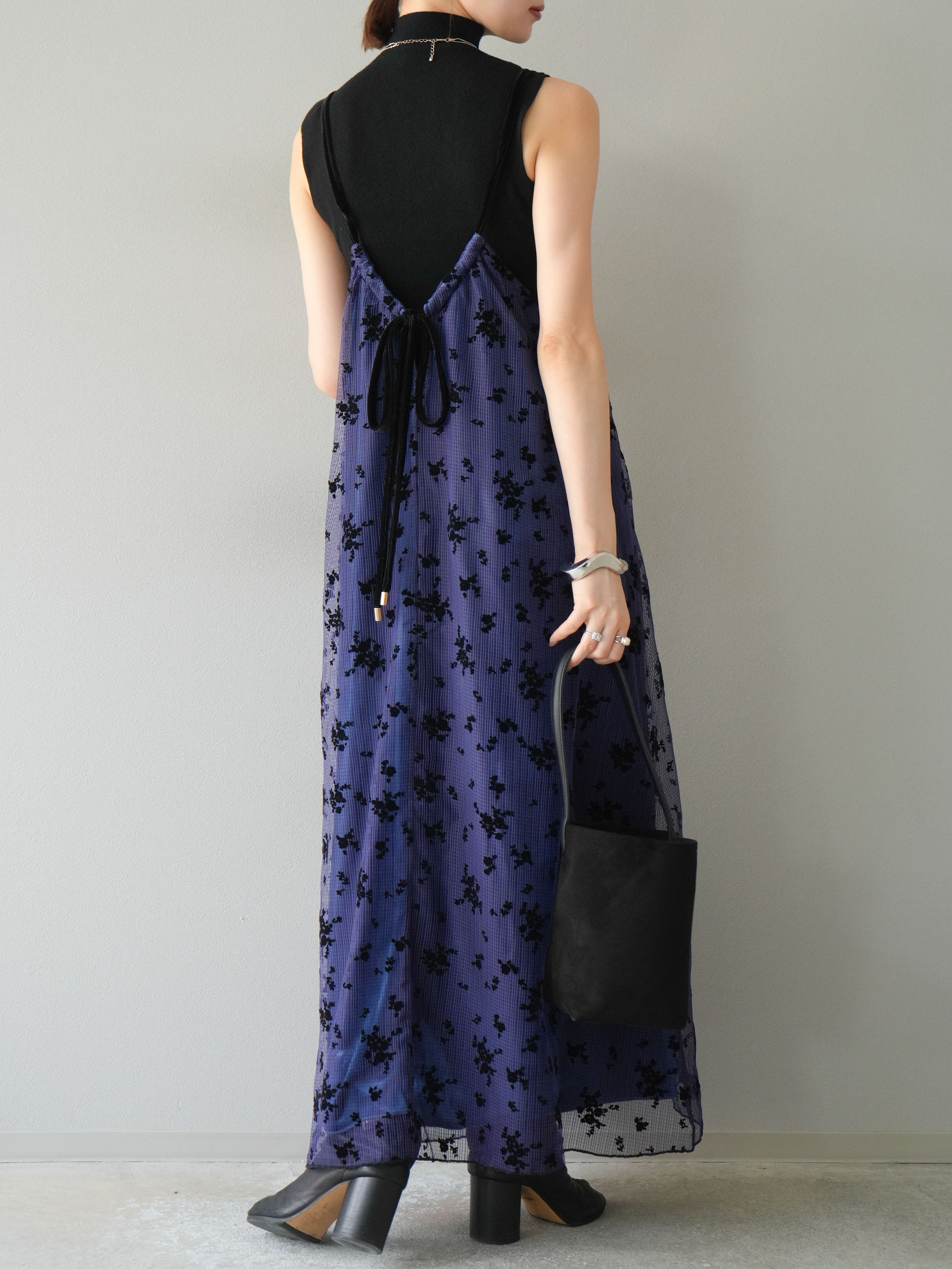 予約]フロッキーチュールレイヤードベロアキャミワンピース/パープル