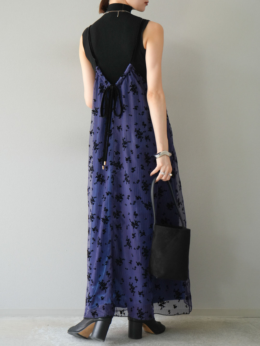 [予約]フロッキーチュールレイヤードベロアキャミワンピース/パープル