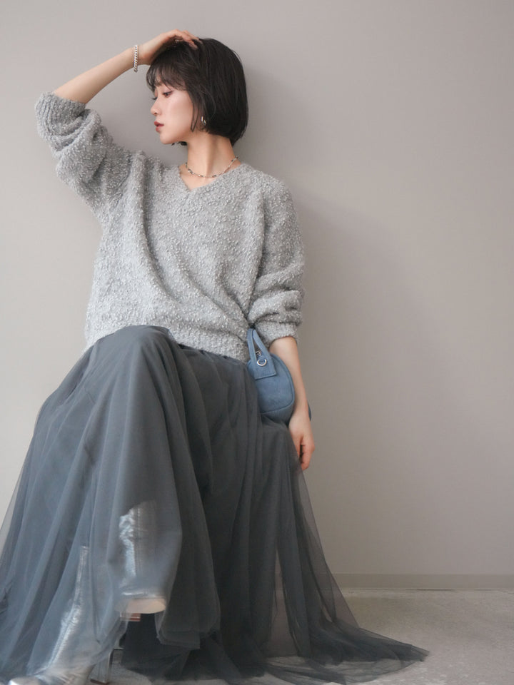 [SET]Vネックスラブニットプルオーバー+選べるアクセセット(2set)