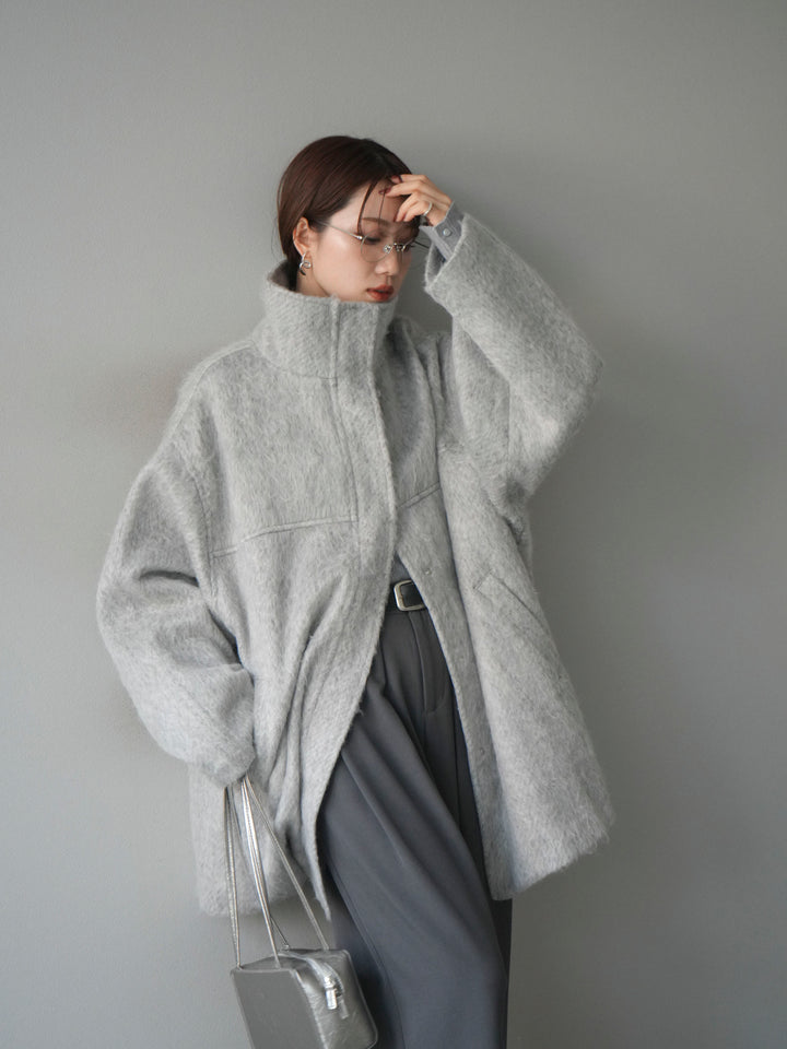 [予約]スタンドカラーシャギーコート/mokugray