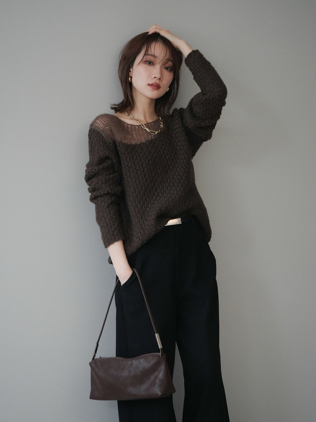 [予約]ダメージデザインニットプルオーバー/brown