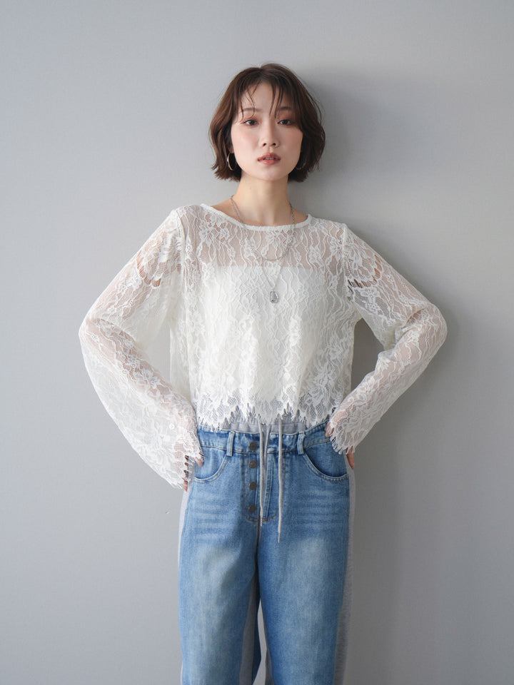 [予約]2WAYスリーブレーストップス/ivory