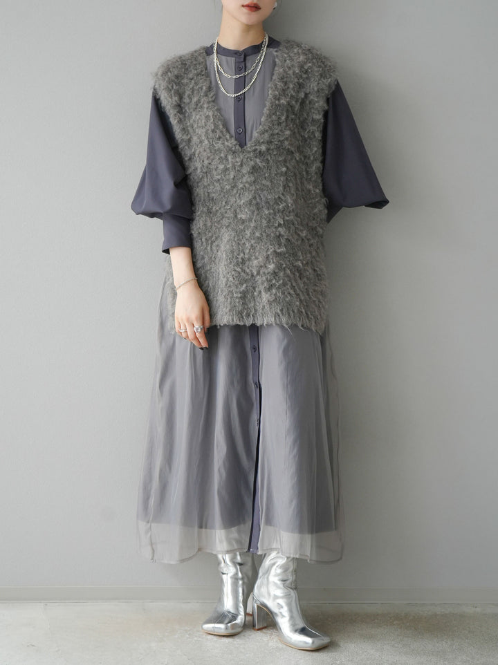 [予約]ウール混ミックスヤーンニットベスト/モカ