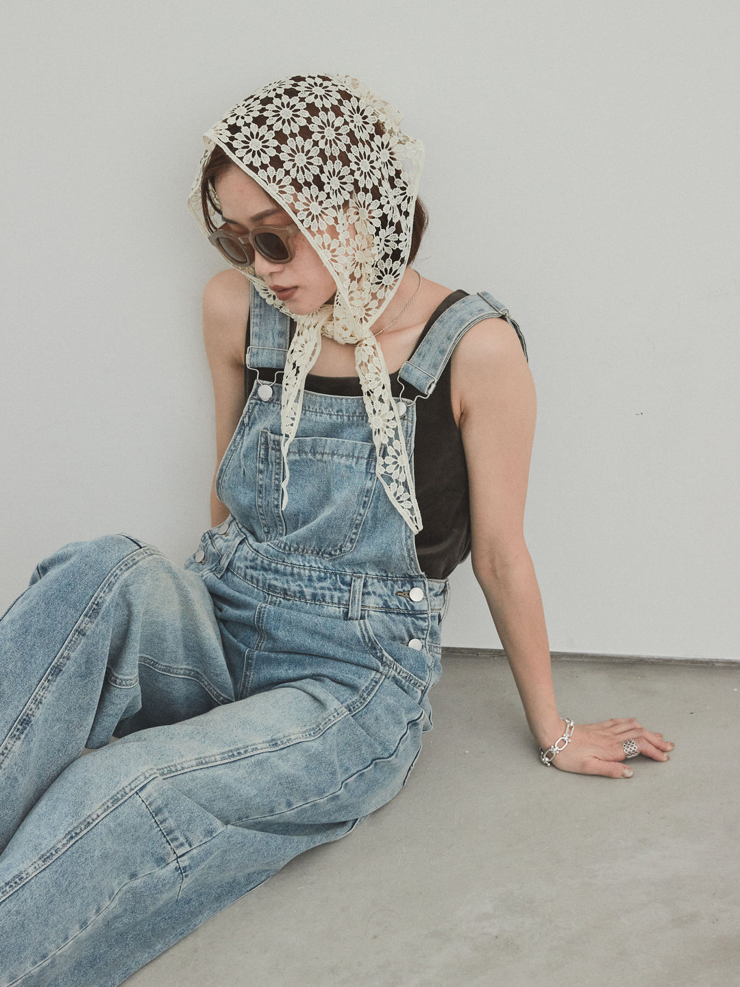 [予約]センターシームデニムサロペット /ライトブルー