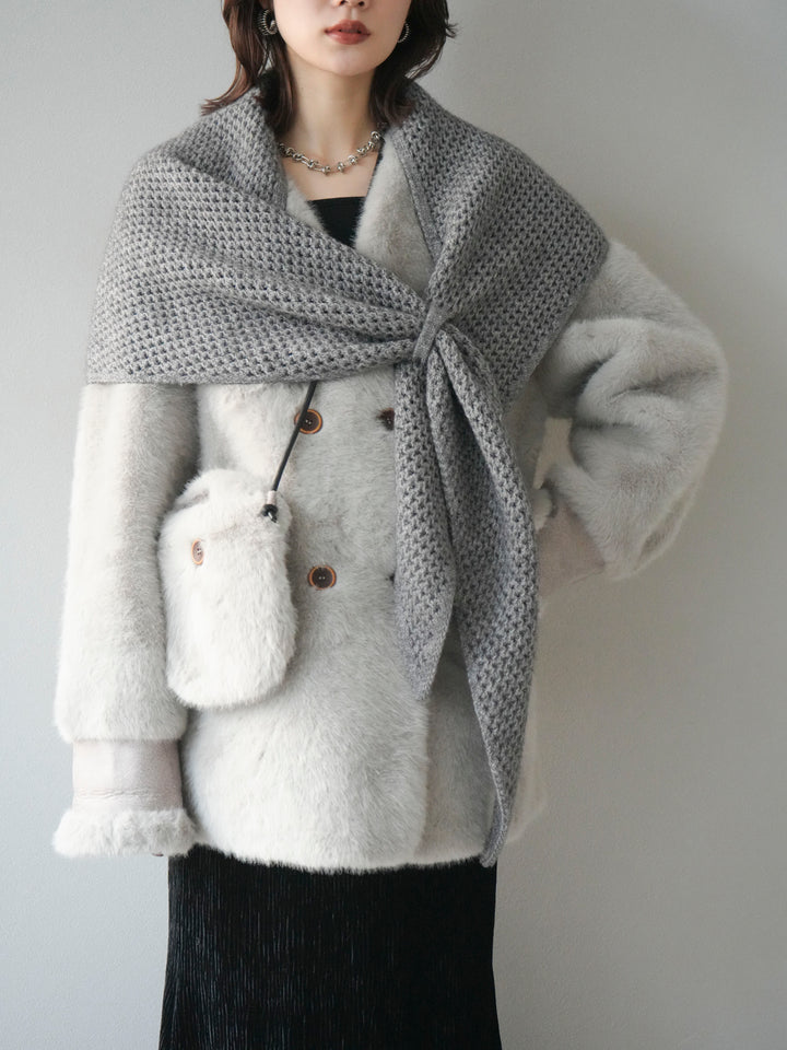 [予約]バッグ付エコファーノーカラーコート/gray