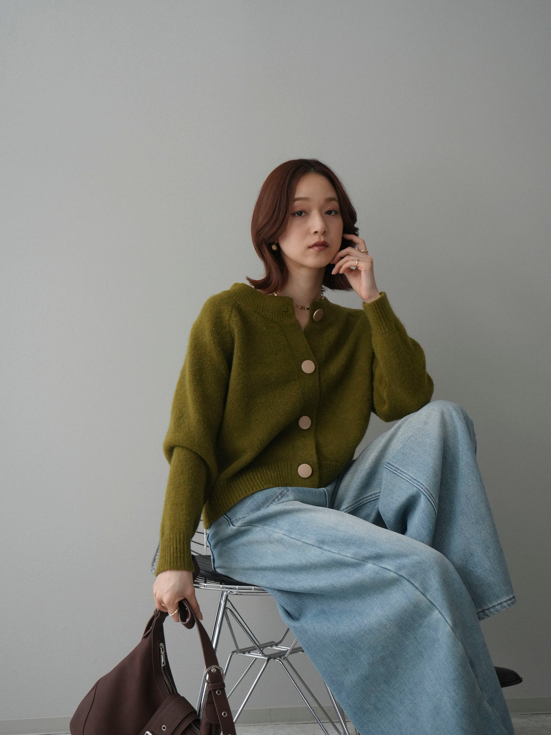 [予約]BIGボタンニットカーディガン/ green