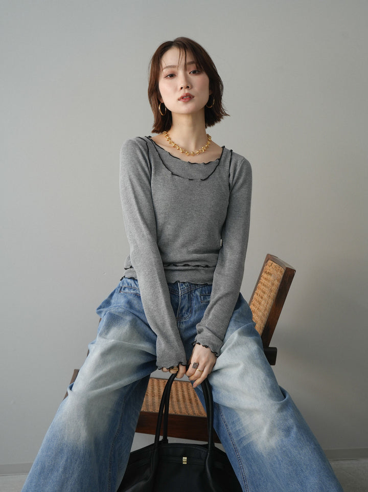 [SET]バイカラーメローアンサンブルシアーニットトップス+バイカラーメローアンサンブルシアーニットトップス(2set)