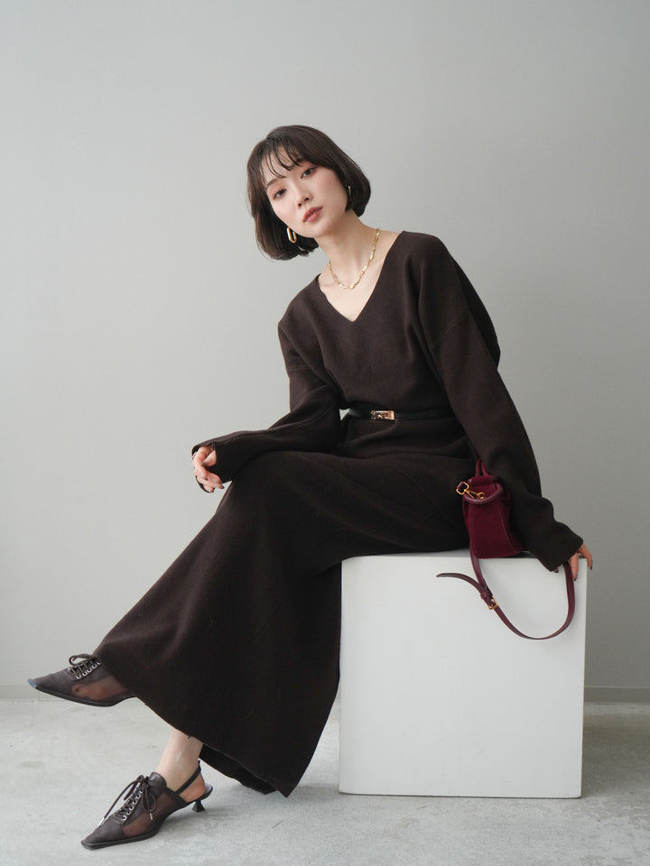 [SET]ベルト付Vネックニット＆スカートSET UP+ベルト付Vネックニット＆スカートSET UP(2set)