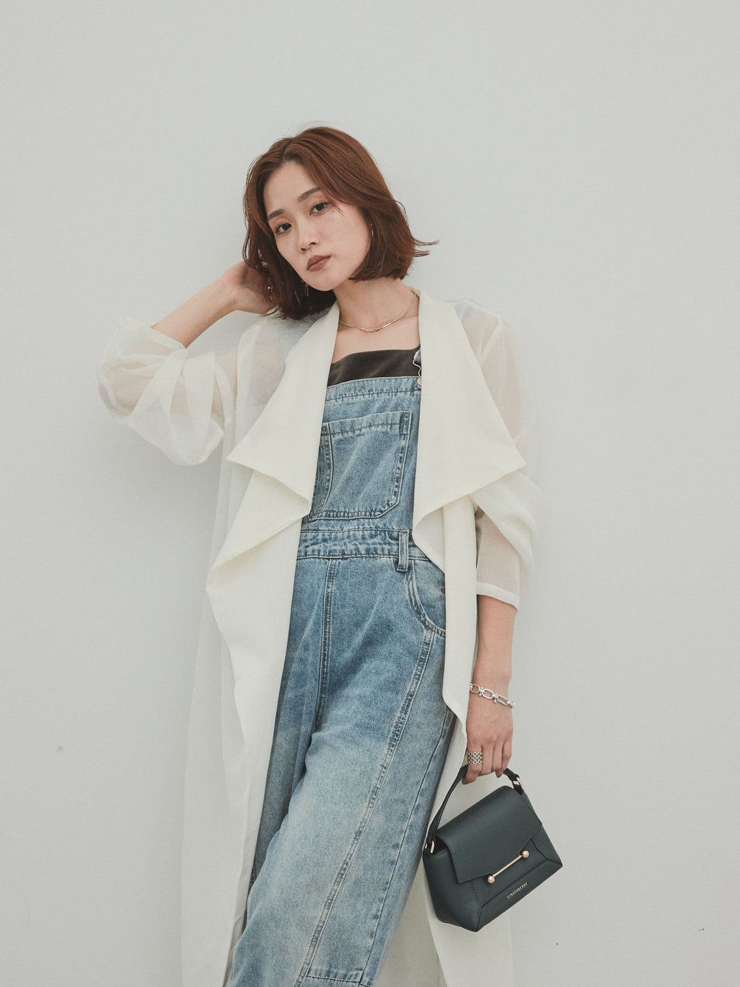 [予約]センターシームデニムサロペット /ライトブルー