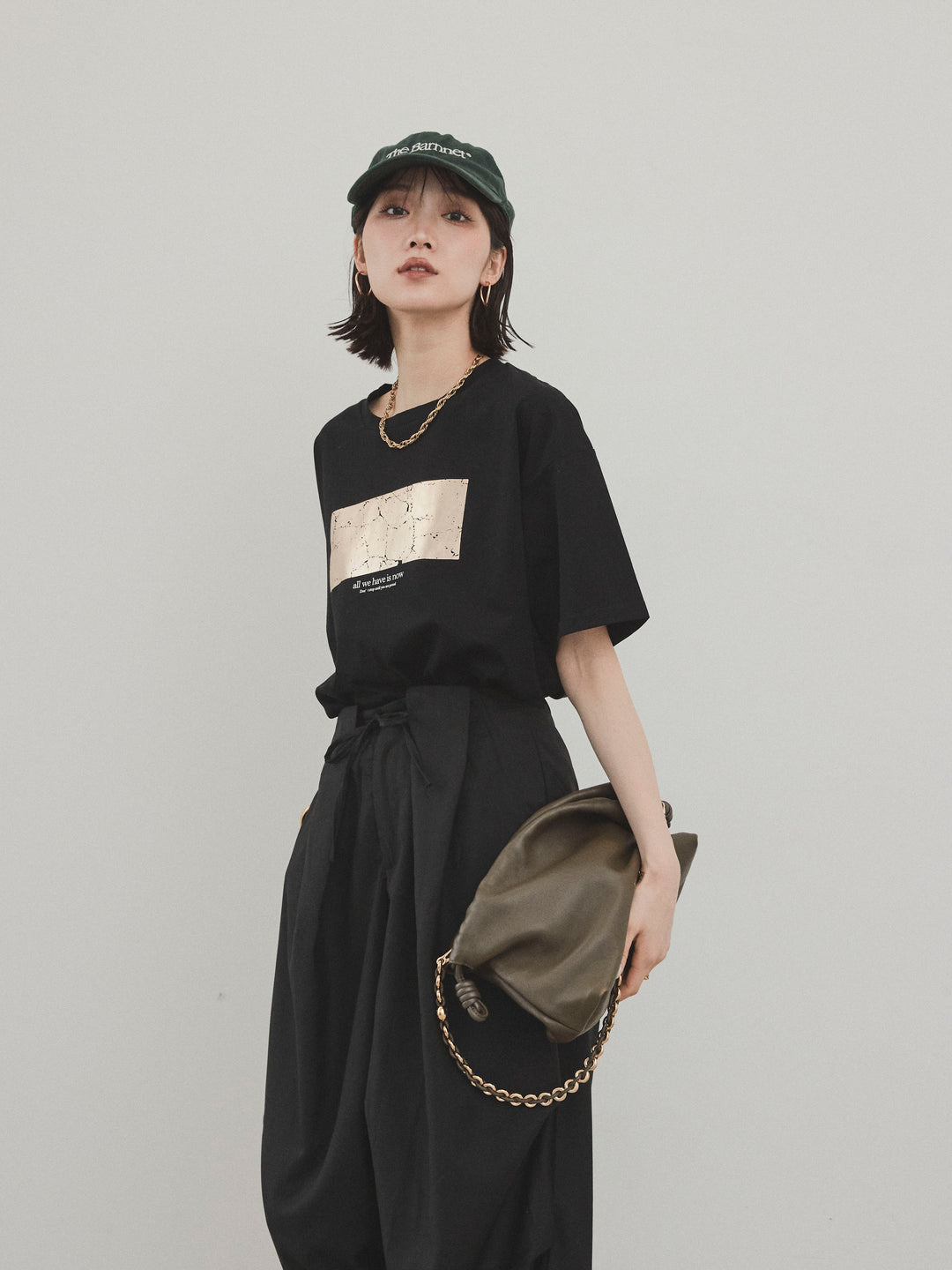 [予約]箔プリントドライタッチコットンTEE /ブラック