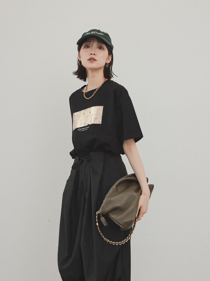 [予約]箔プリントドライタッチコットンTEE /ブラック