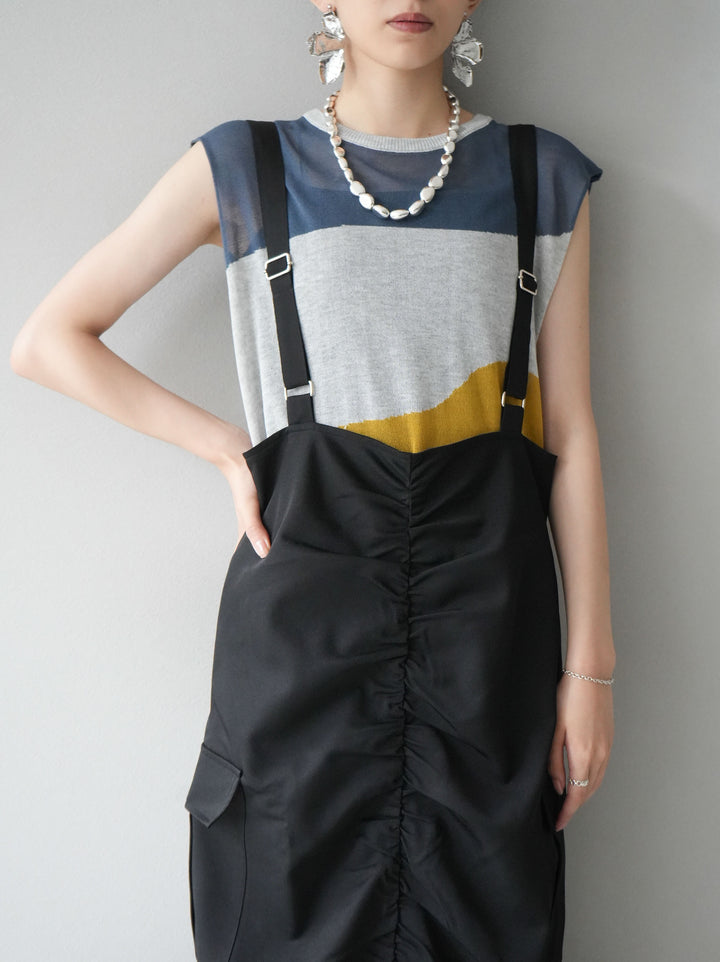 [Pre-order] Bicolor sheer knit sleeveless top/gray