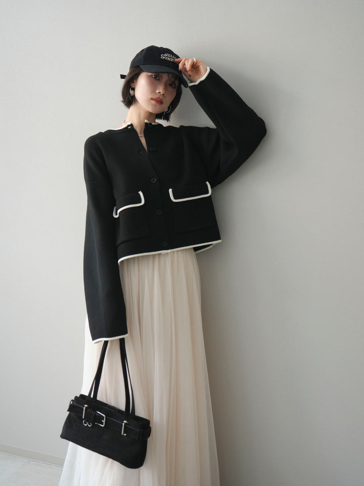 [SET]ポリエステル配色ニットカーディガン+チュールボリュームスカート(2set)