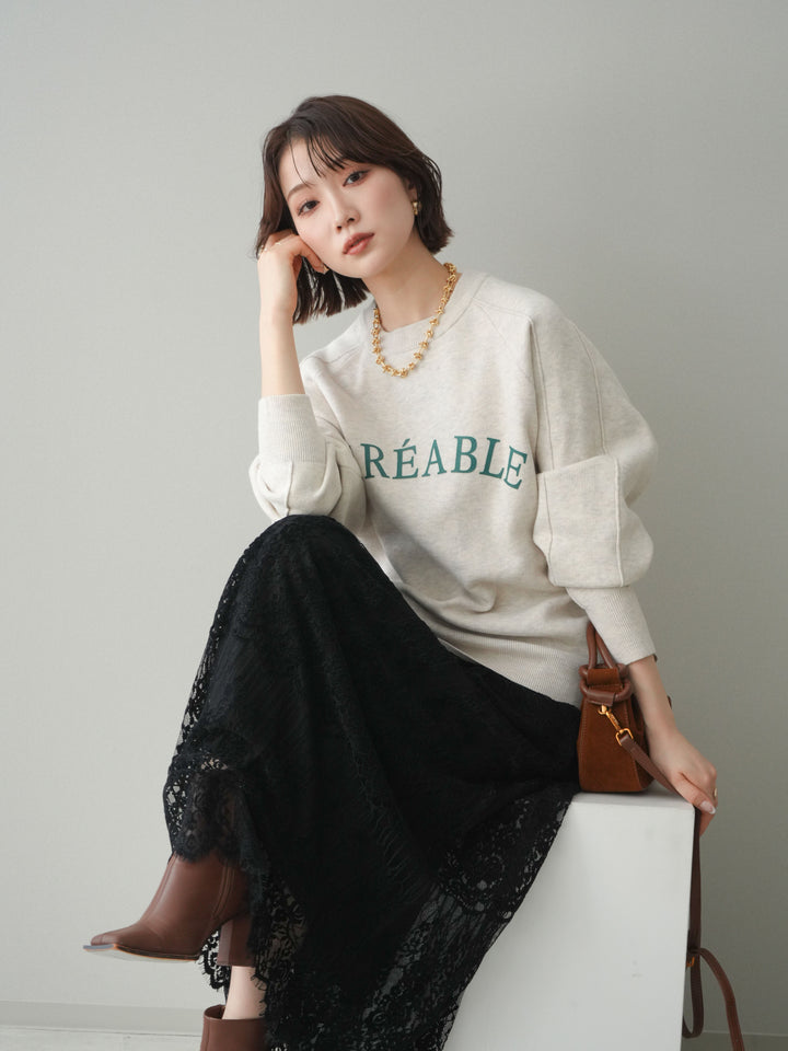 [予約]半ラバープリントロゴスウェットライクニットプルオーバー/oatmeal