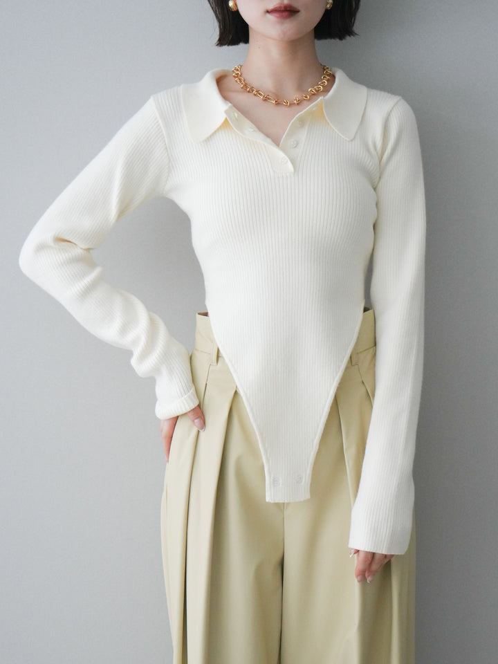 [予約]リブポロニットボディスーツ/ivory