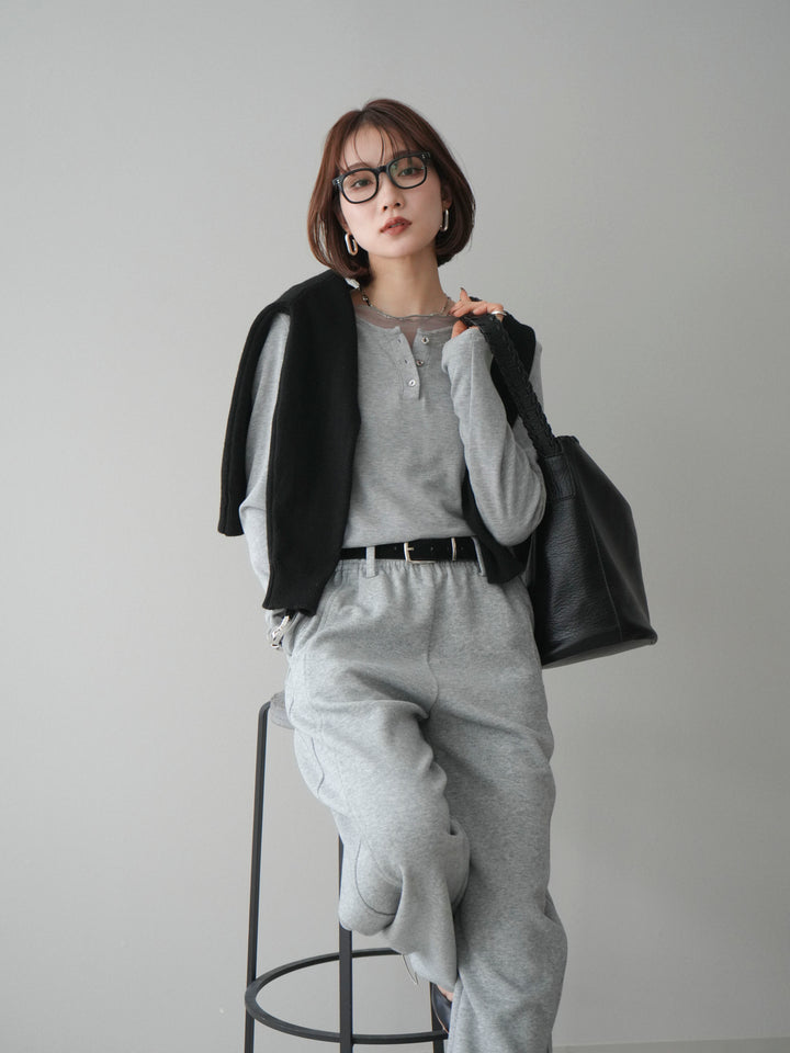 [予約]チュールレイヤードヘンリーネックカットソー/gray