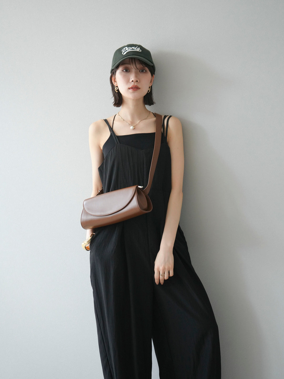 [SET]リネンライクビスチェデザインサロペット+ダブルストラップカットリブブラキャミソール(2set)