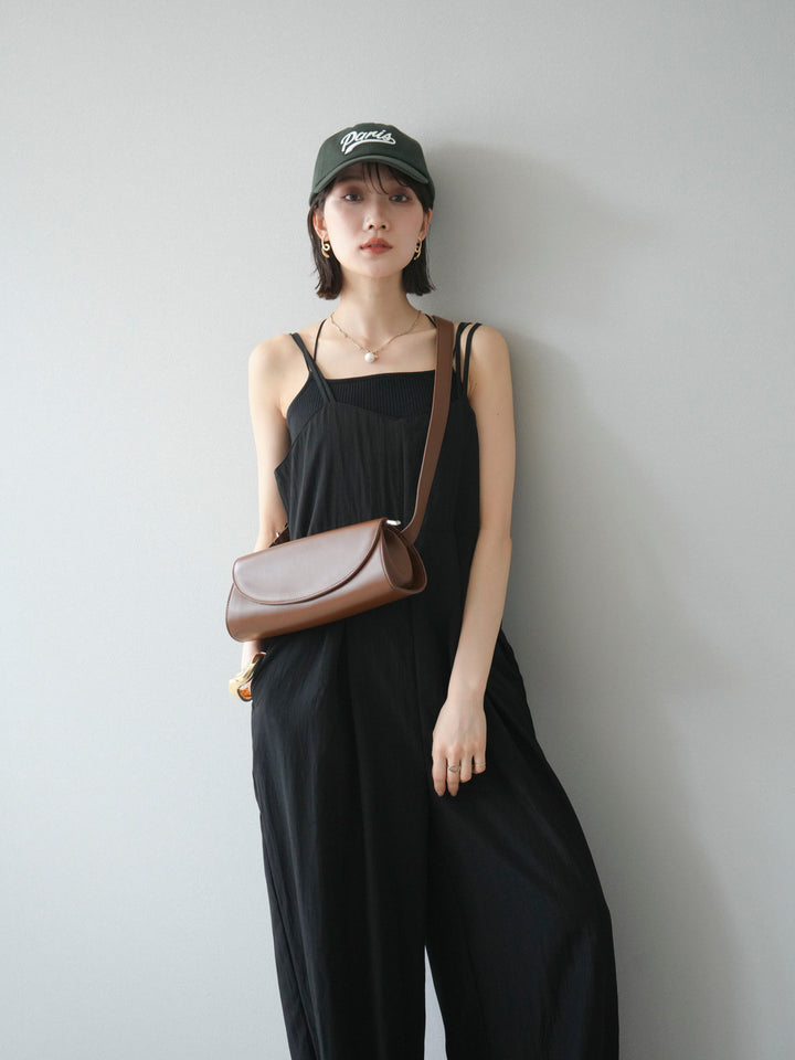 [SET]リネンライクビスチェデザインサロペット+ダブルストラップカットリブブラキャミソール(2set)