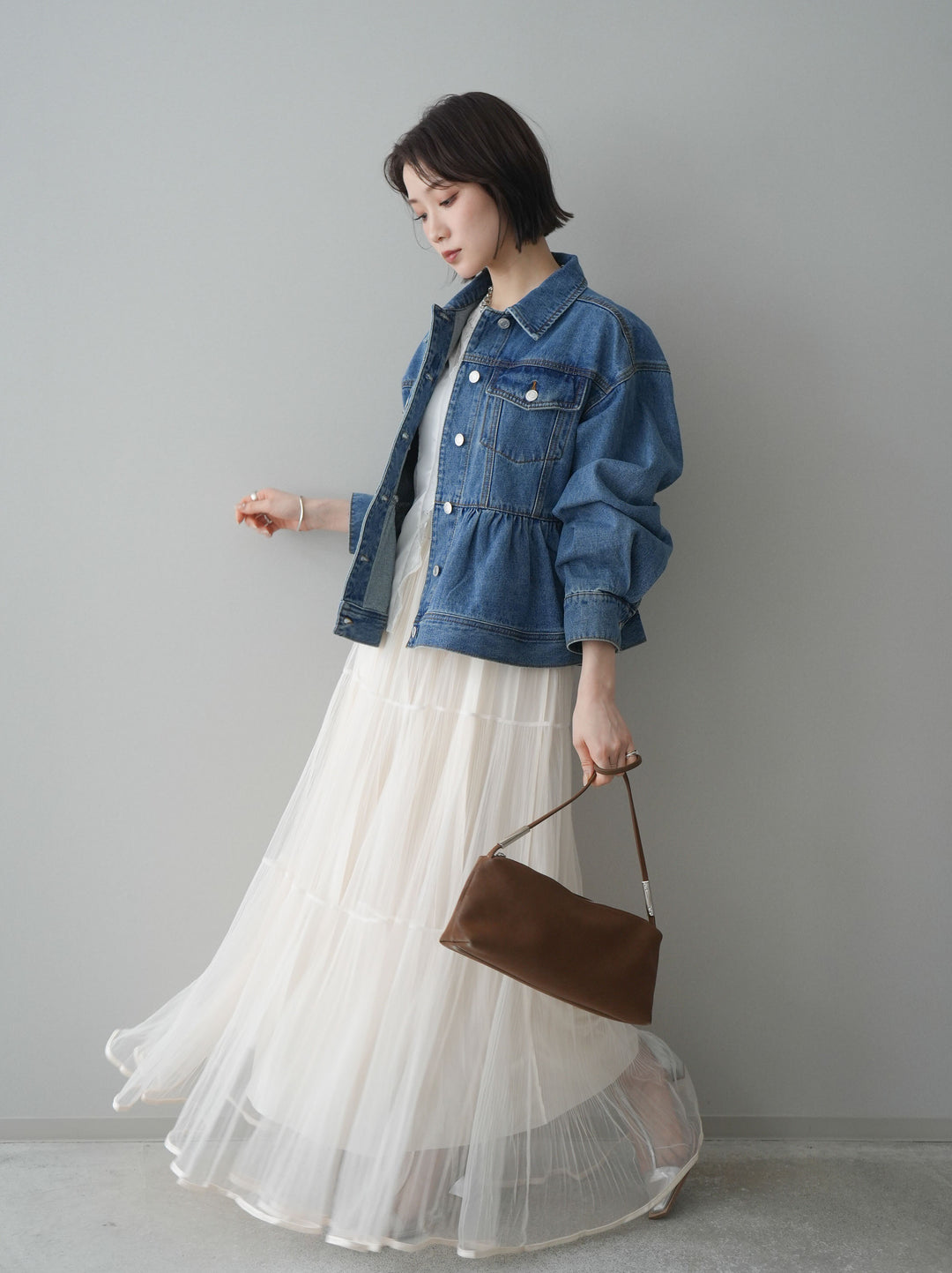 [予約]ラメプリーツレイヤードチュールロングスカート/ivory