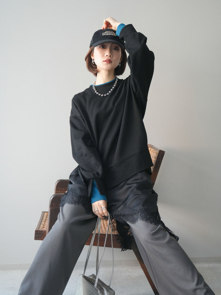 [予約]配色レイヤードデザインスエットプルオーバー/black