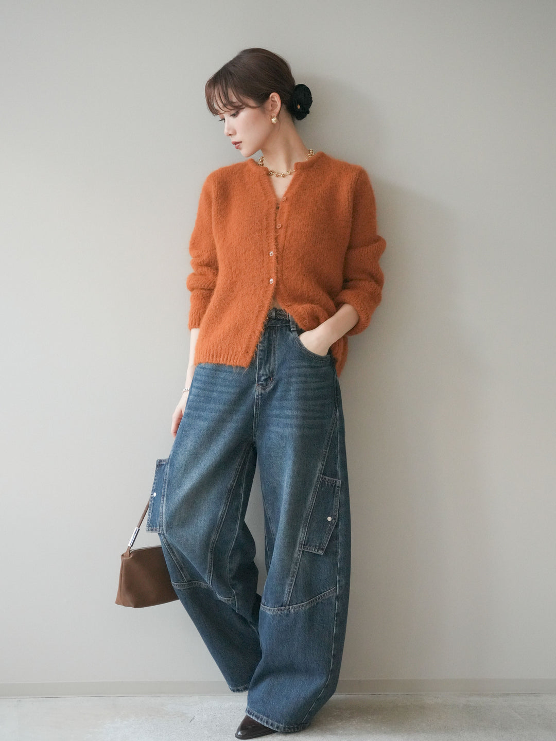 [予約]カーゴデザインコクーンデニムパンツ/navy