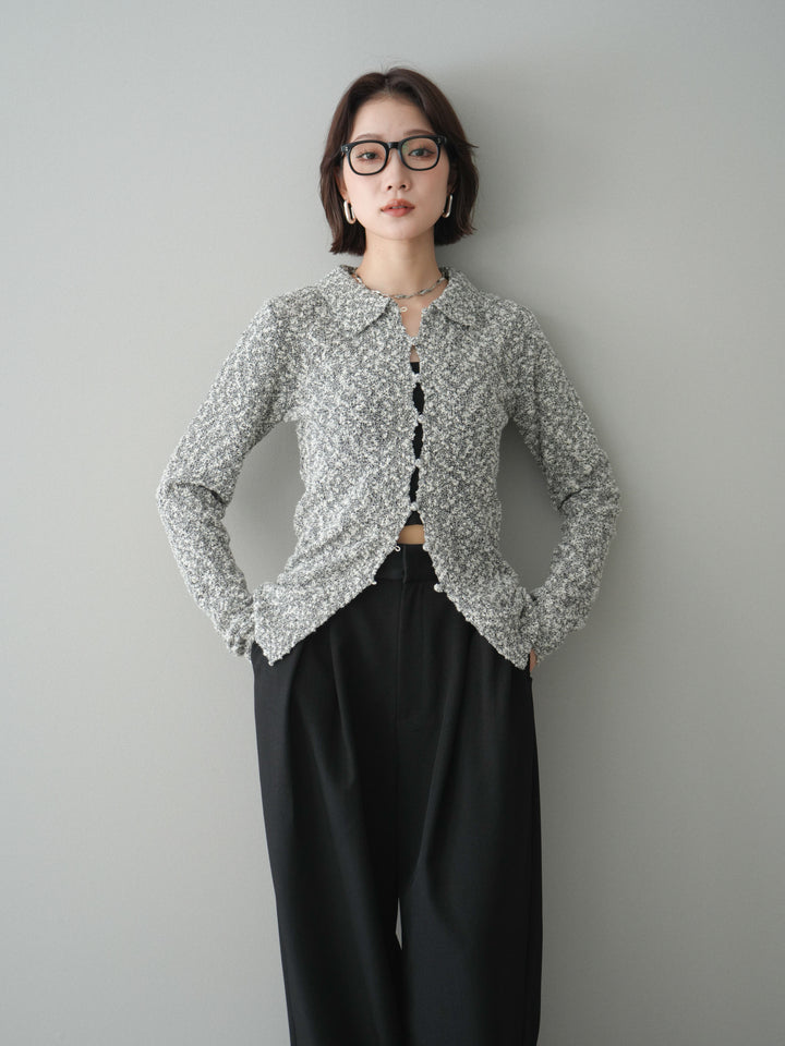 [予約]透かし編みブークレポロニットトップス/mix